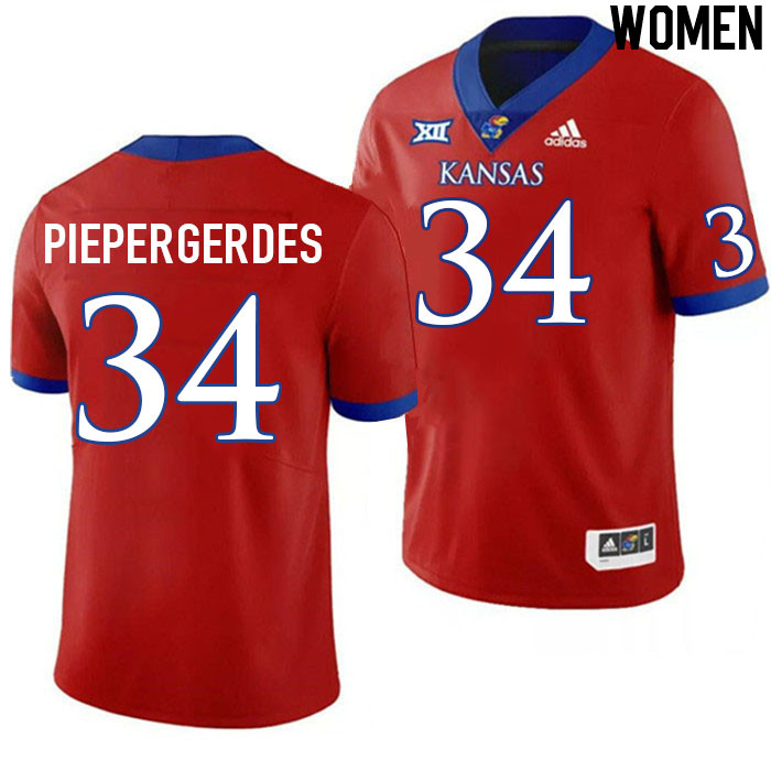 Women #34 Owen Piepergerdes Kansas Jayhawks College Football Jerseys Stitched Sale-Red